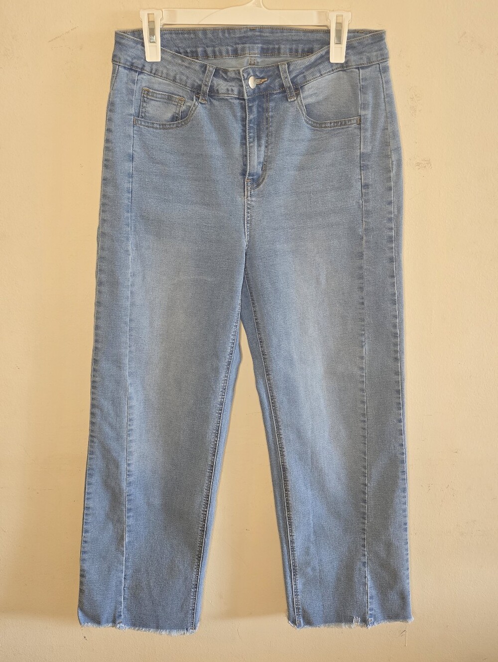 Sidefeel High Waisted Jeans Women's Size 12 Blue Straight Leg Raw Hem Denim